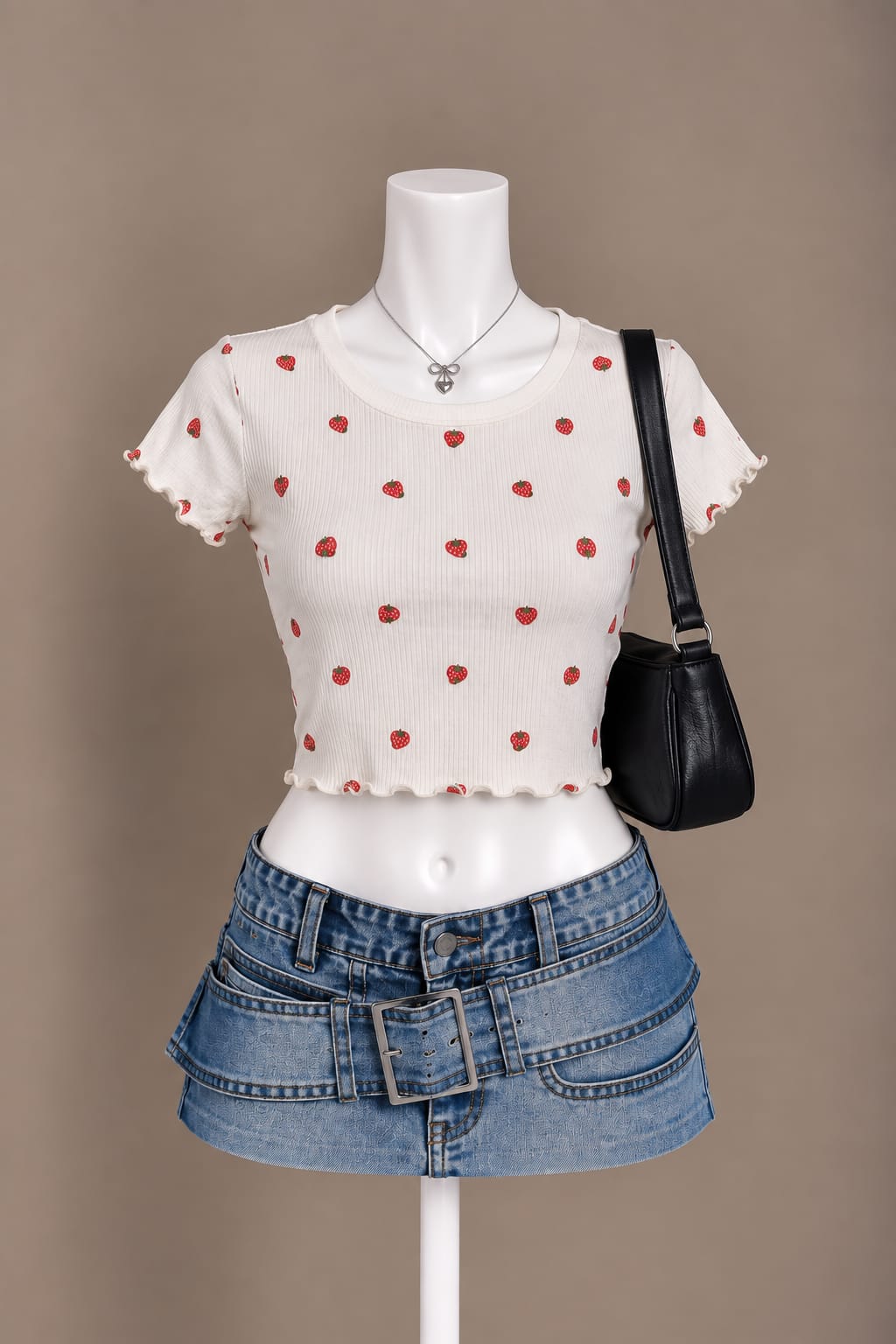 Cream Strawberry Crop Top
