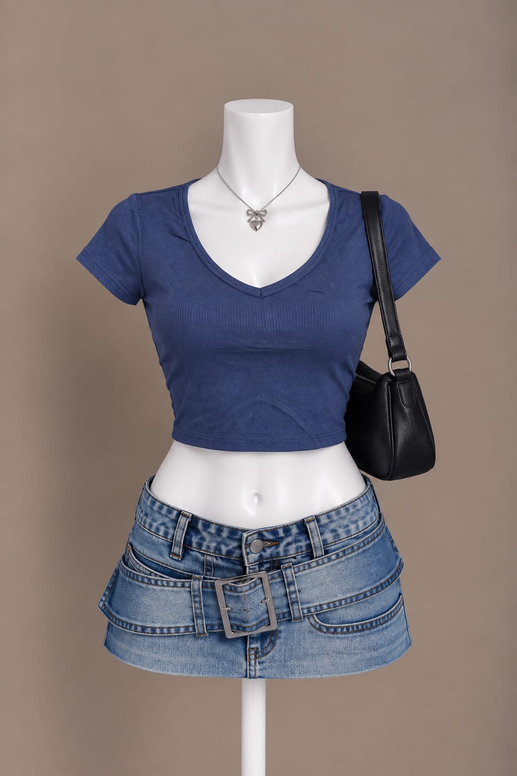 Navy V-Neck Crop Top