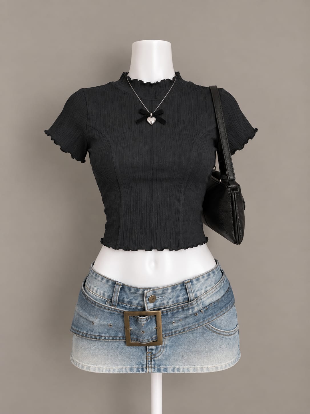 Black Mock Neck Crop Top