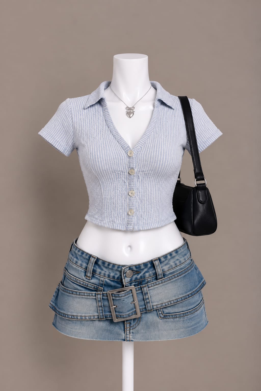 Light Blue Button Crop Top