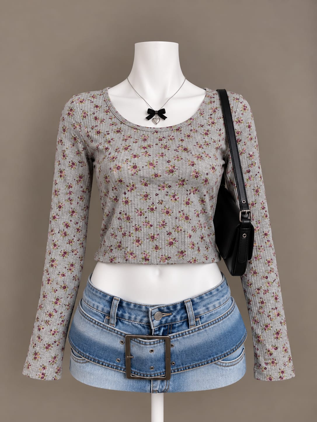 Grey Floral Crop Top