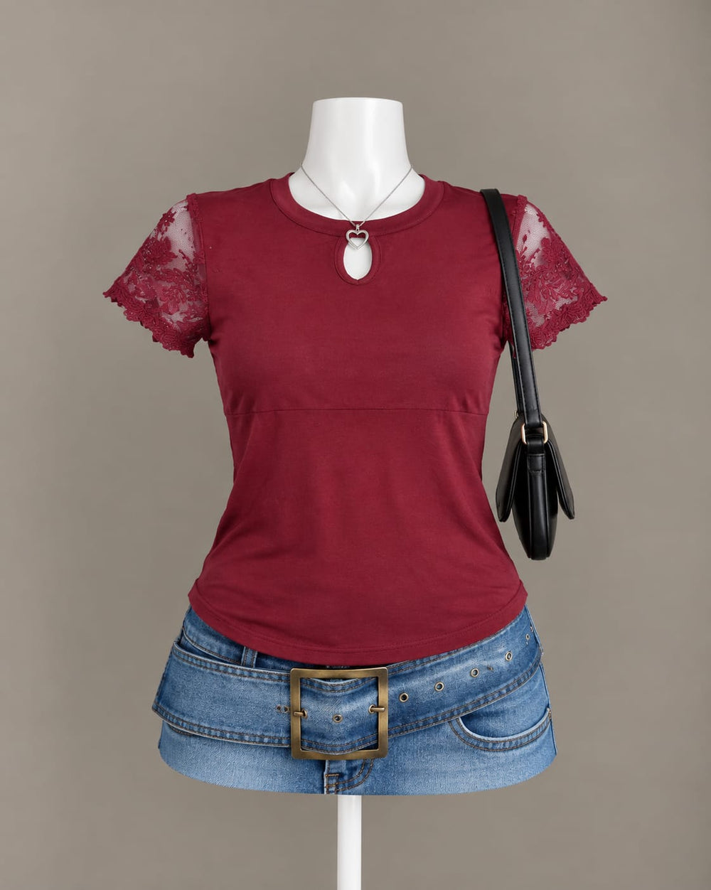 Burgundy Lace Sleeve Top