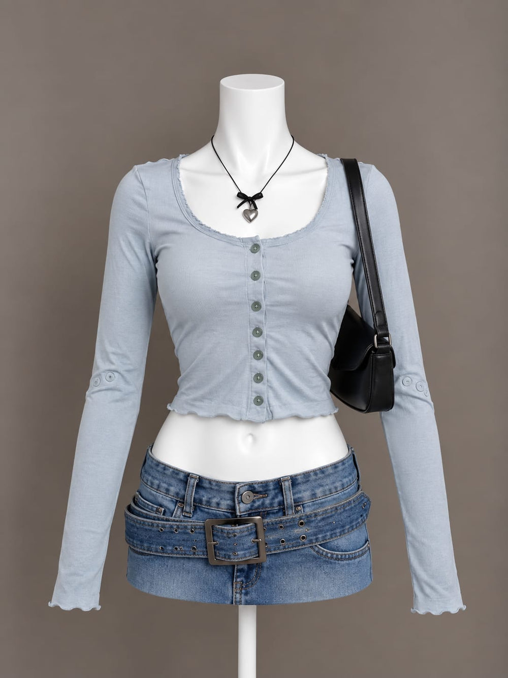 Light Blue Button Crop Top