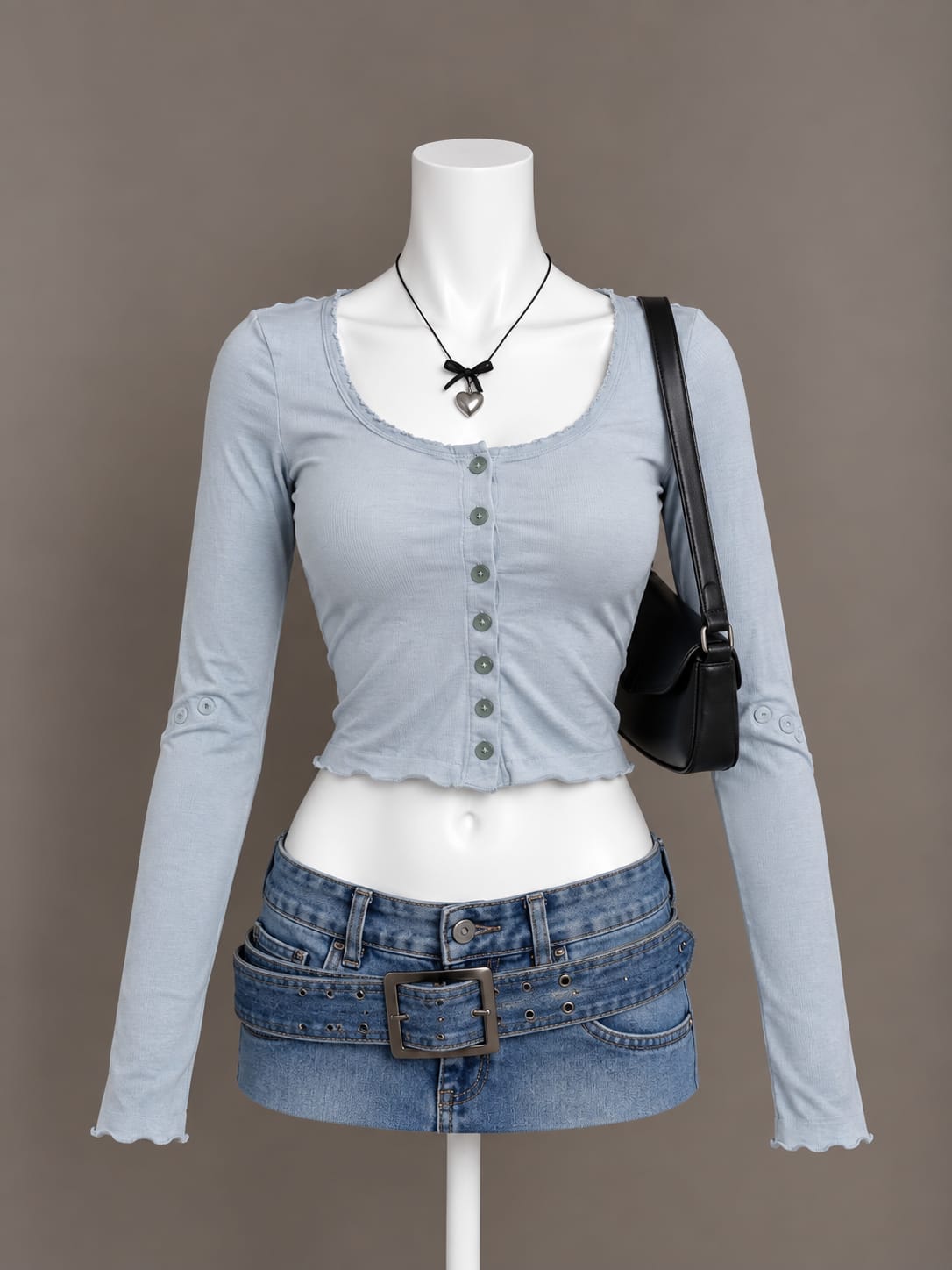 Light Blue Button Crop Top