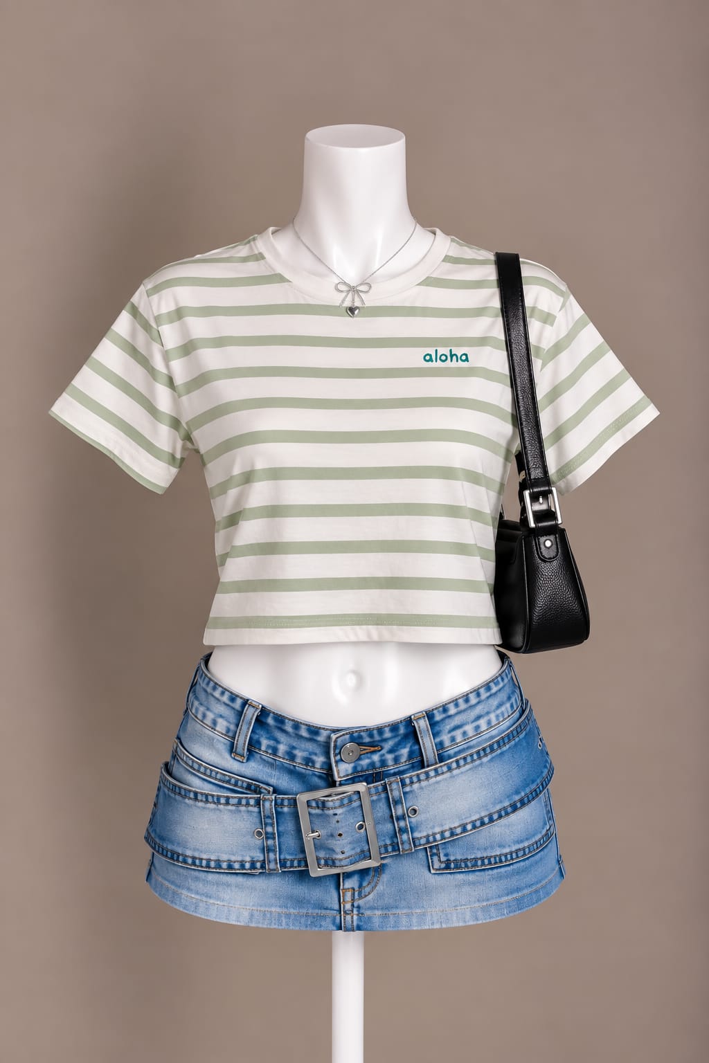 White and Sage Green Crop Top