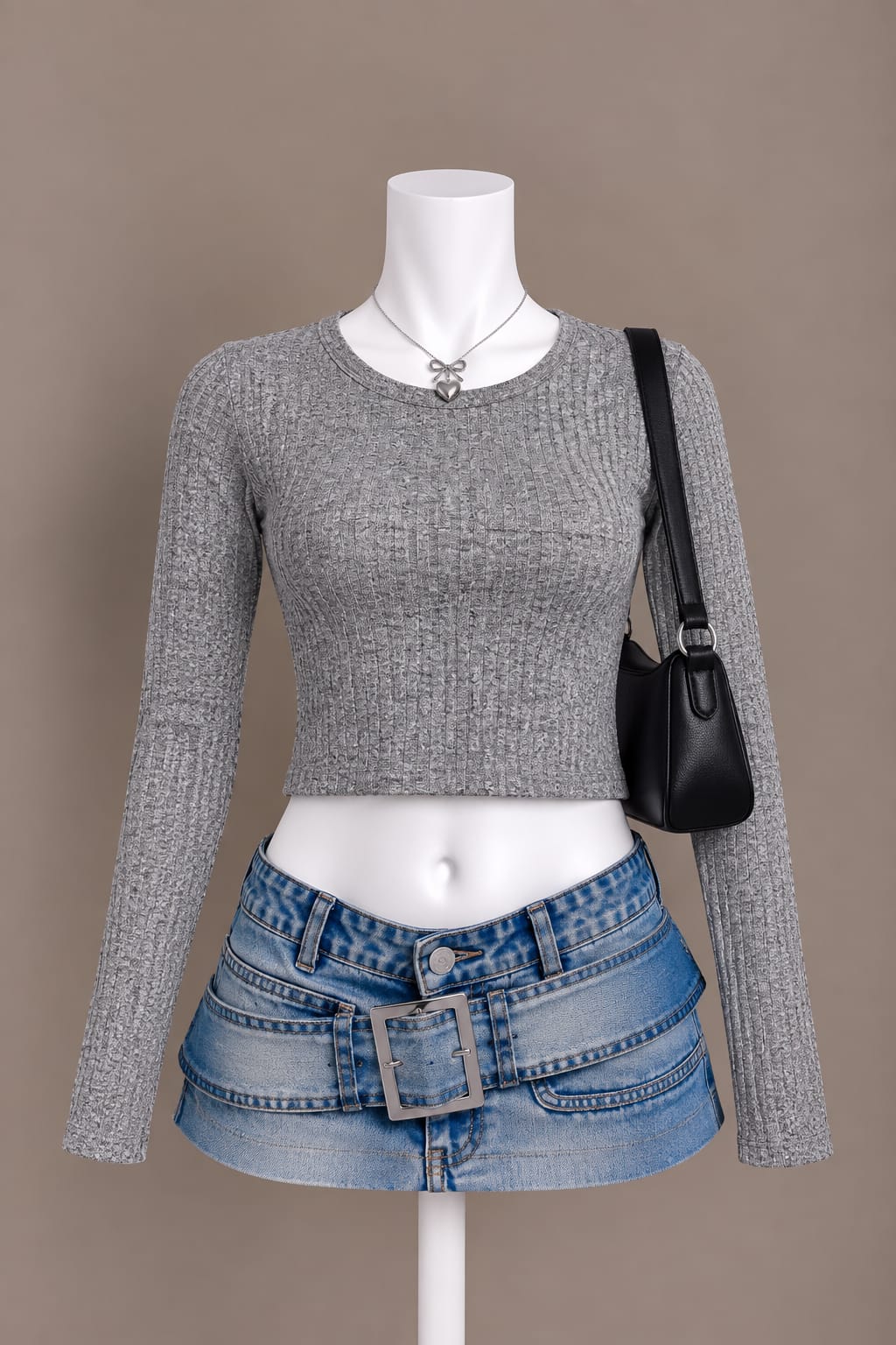 Gray Long Sleeve Crop Top