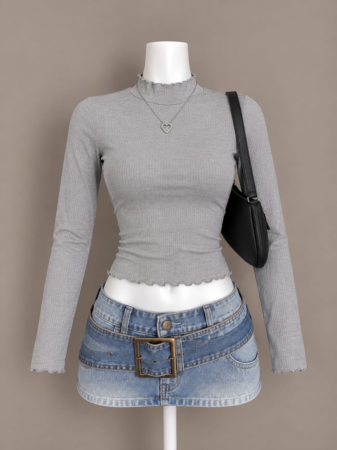 Light Gray Turtleneck Crop Top