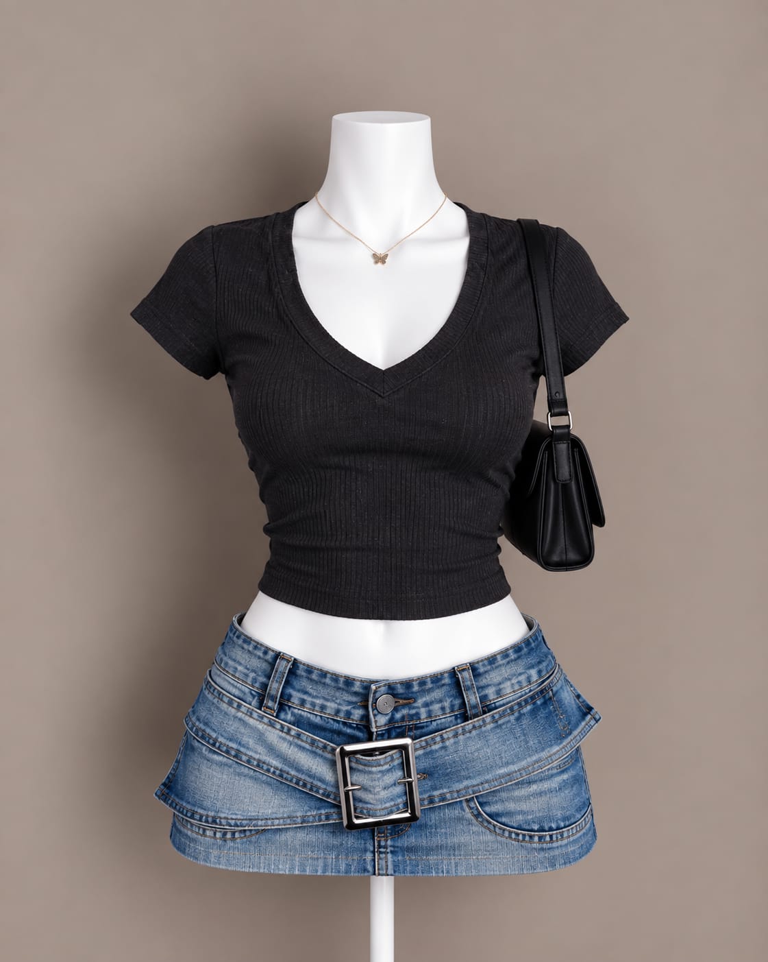 Black V-Neck Crop Top
