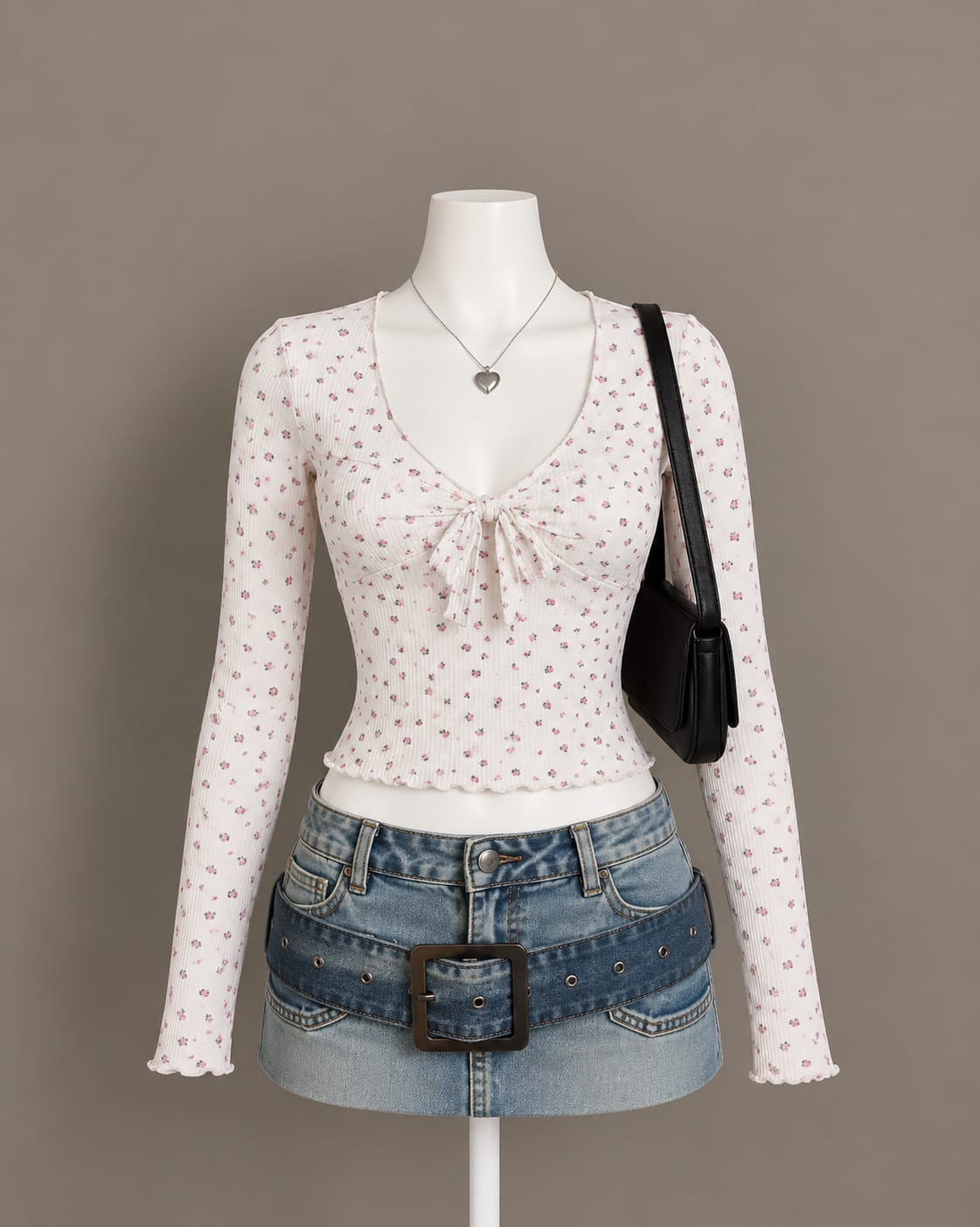White Floral Long Sleeve Crop Top