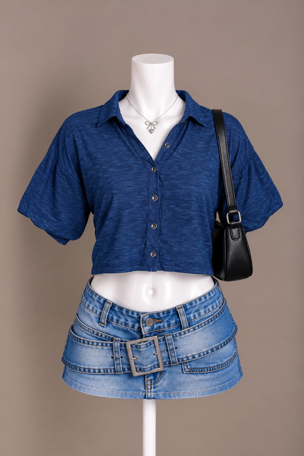 Blue Button-Up Crop Top