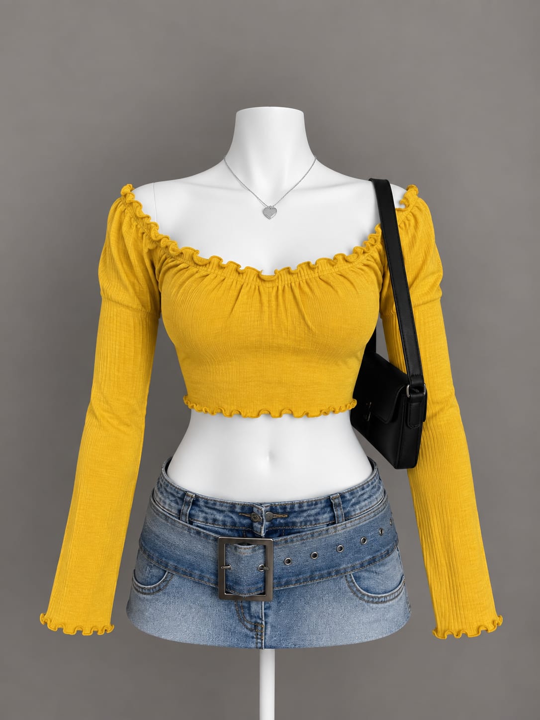 Mustard Long Sleeve Crop Top