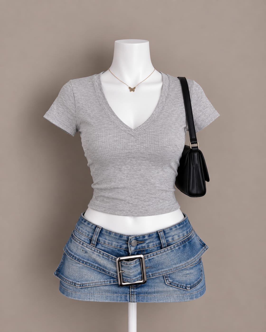 Light Gray V-Neck Crop Top