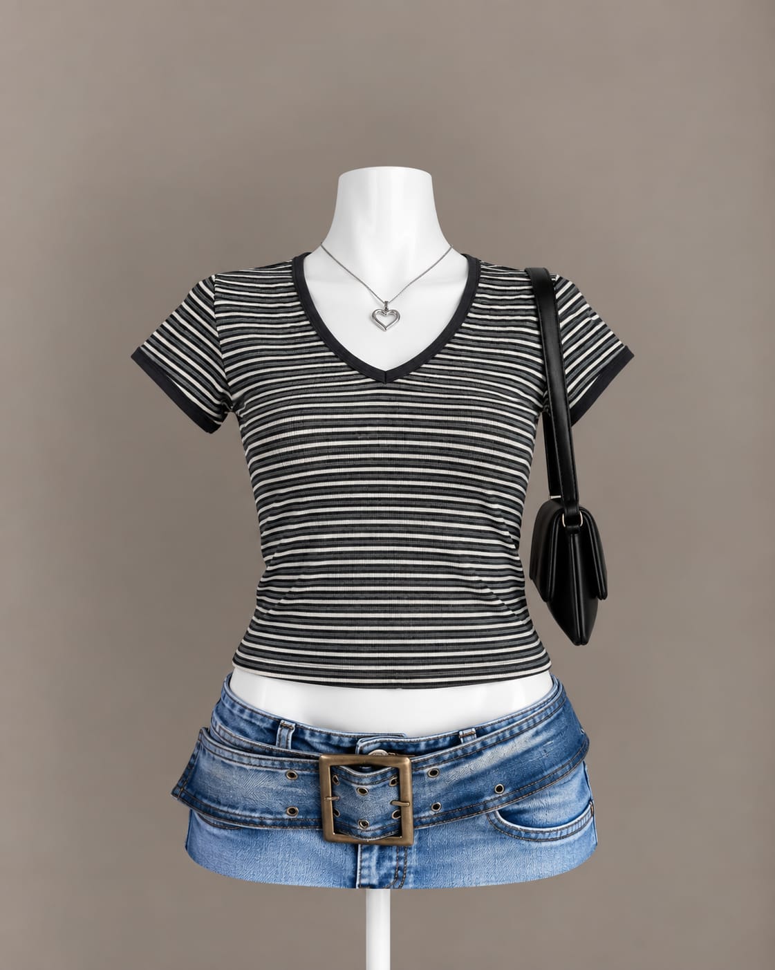 Black Striped V-Neck Top