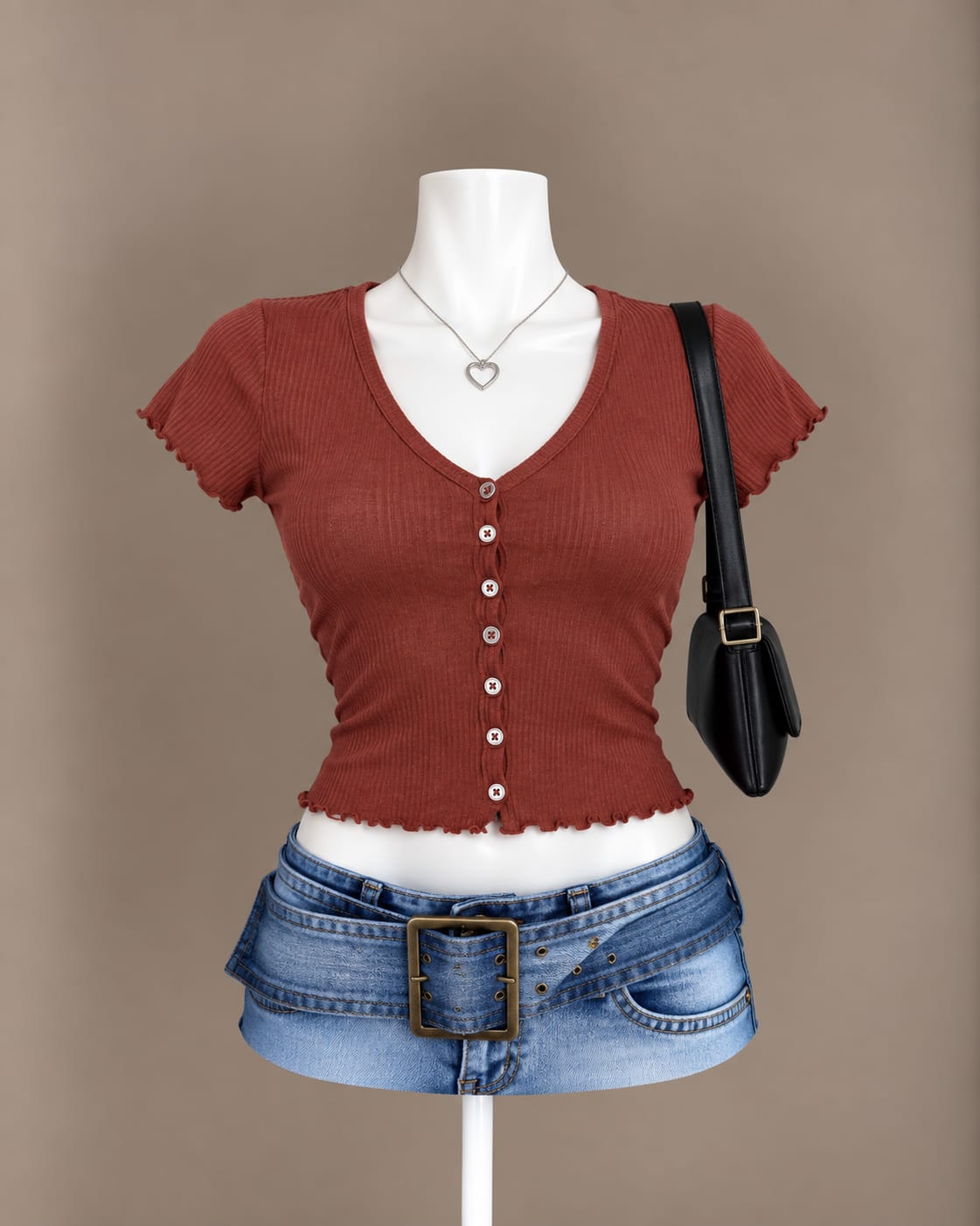 Rust Button-Up Crop Top
