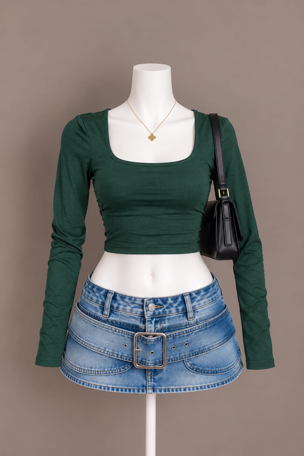 Dark Green Long Sleeve Crop Top