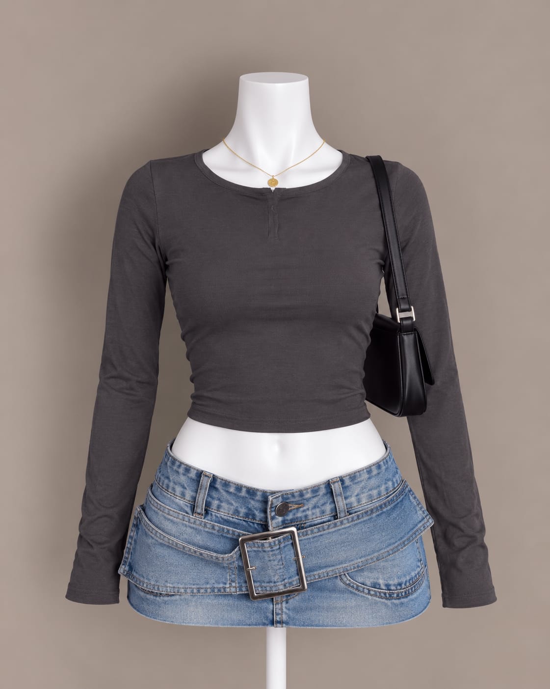 Charcoal Long Sleeve Crop Top