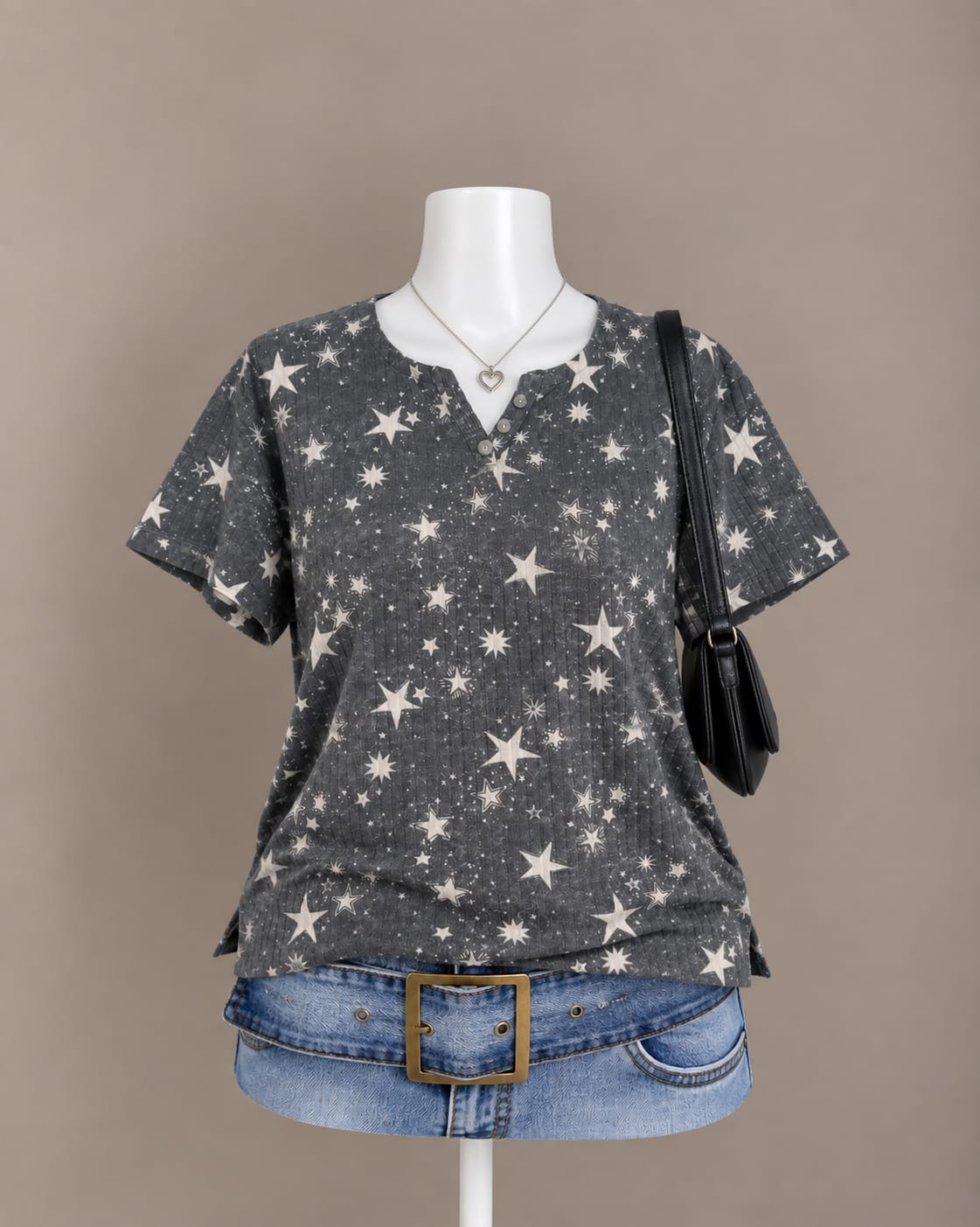 Charcoal Star Print Top