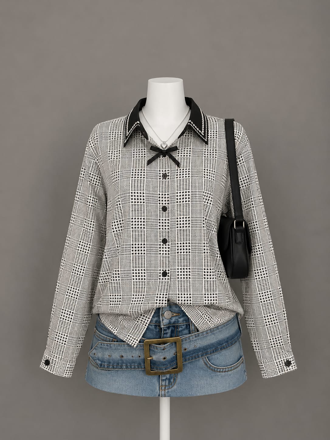 Black geometric print long-sleeve shirt