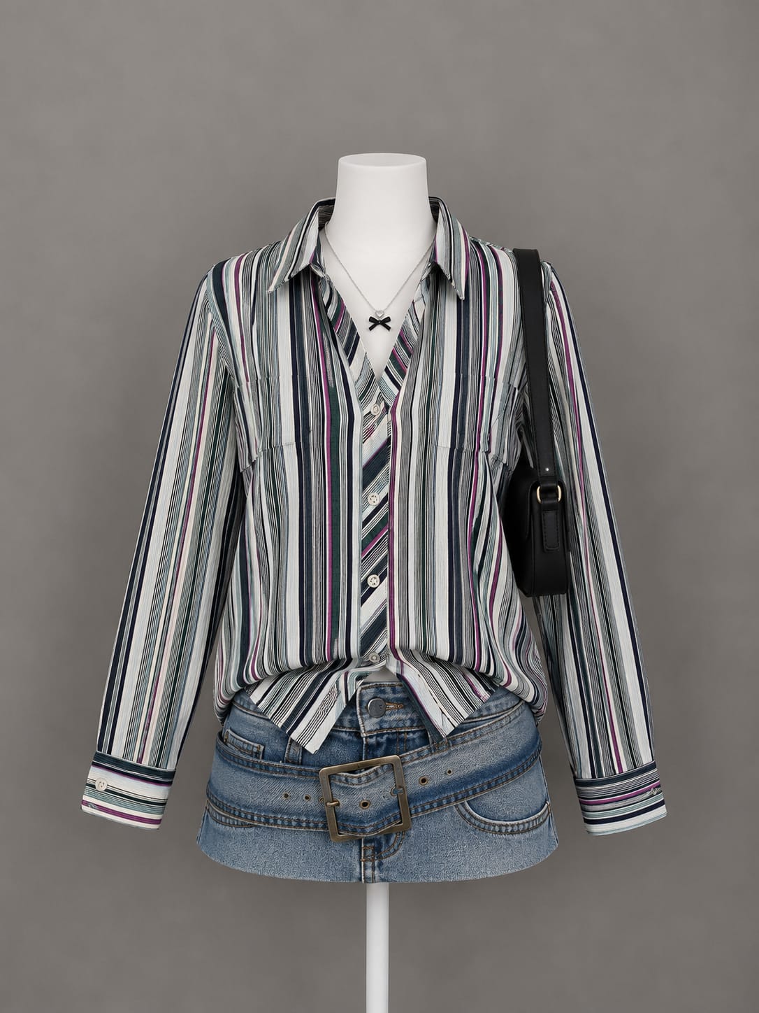 Gray striped long-sleeve shirt