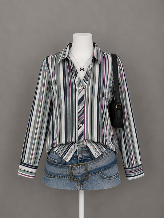 Gray striped long-sleeve shirt