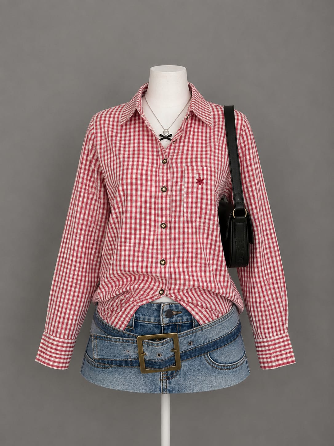 Red gingham long-sleeve shirt