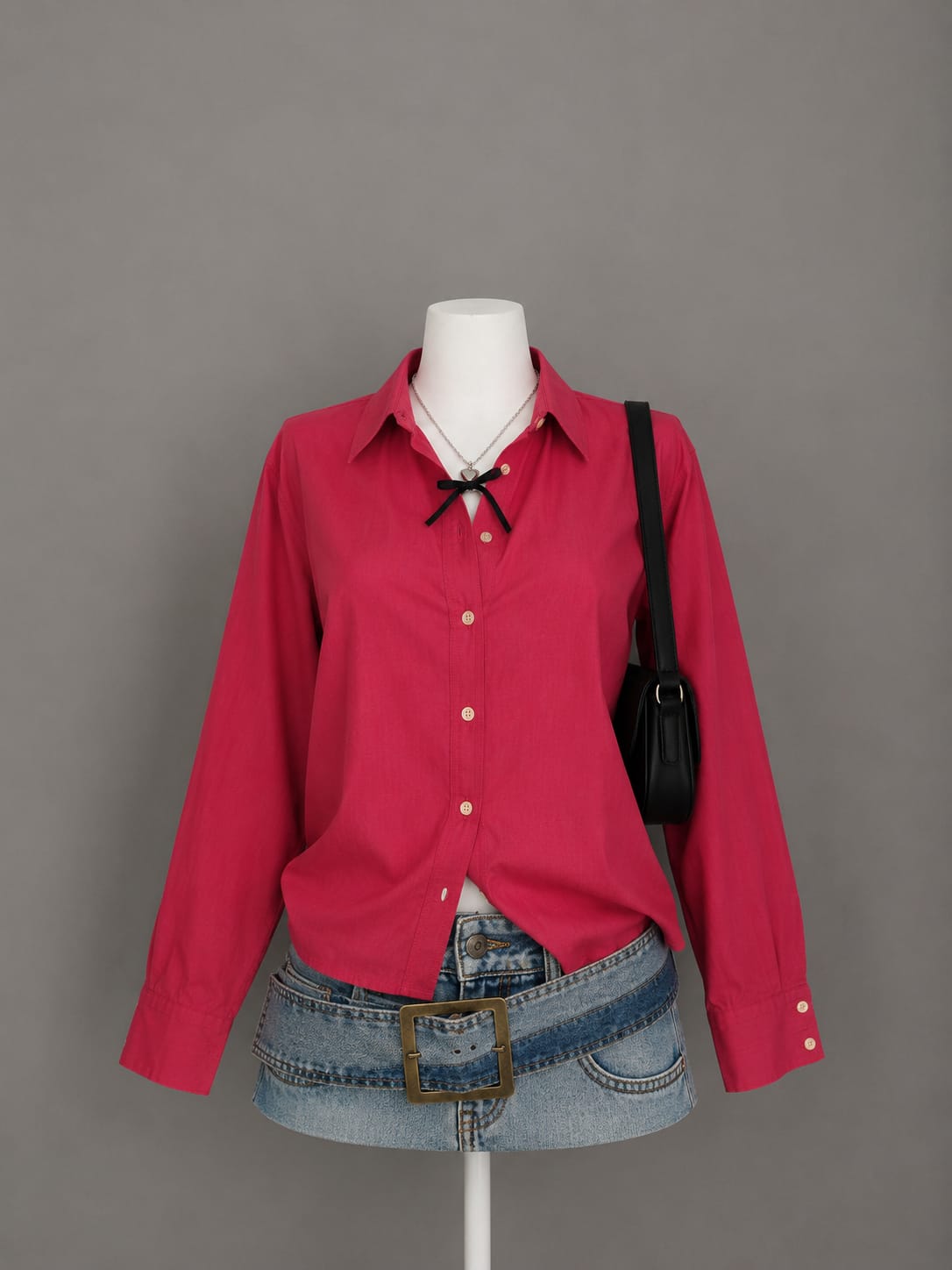 Red button-front long-sleeve shirt
