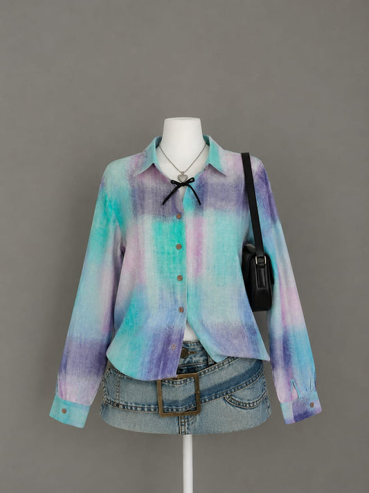 Aqua ombre long-sleeve shirt