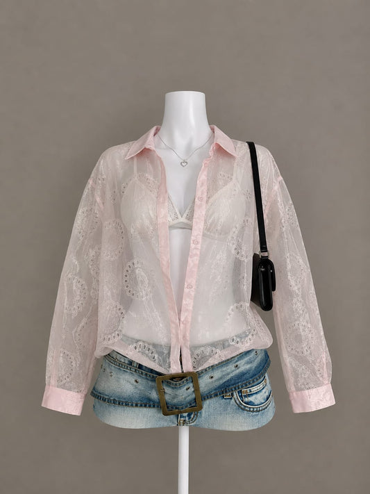 Pink sheer embroidered blouse