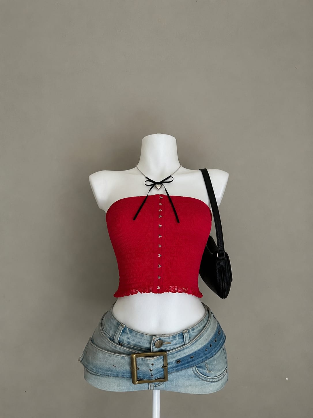Red Smocked Hook-Front Tube Top