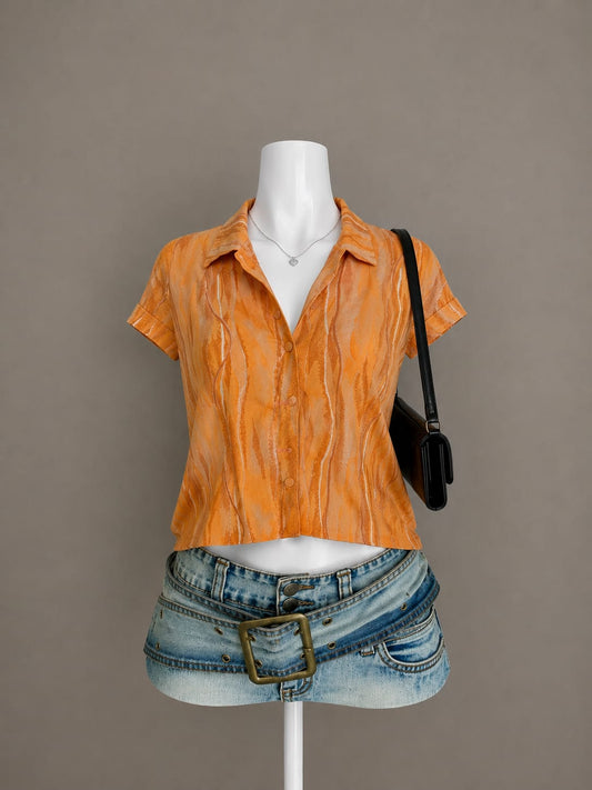Orange Abstract-Stripe Short-Sleeve Shirt