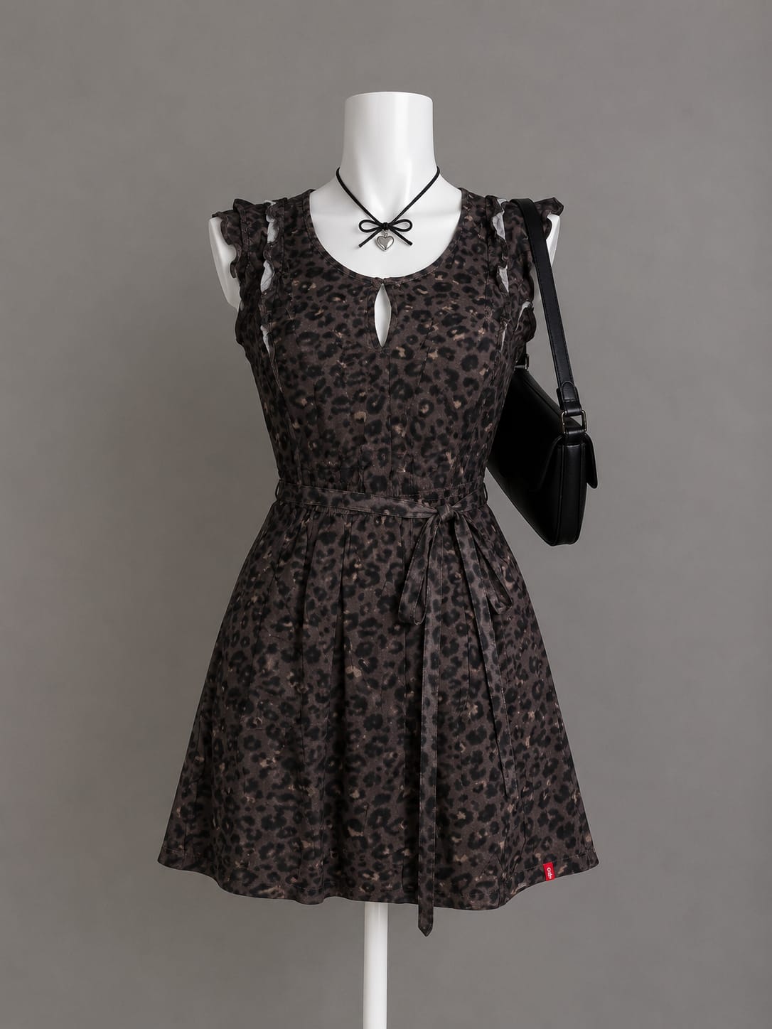 Brown Leopard-Print Belted Dress