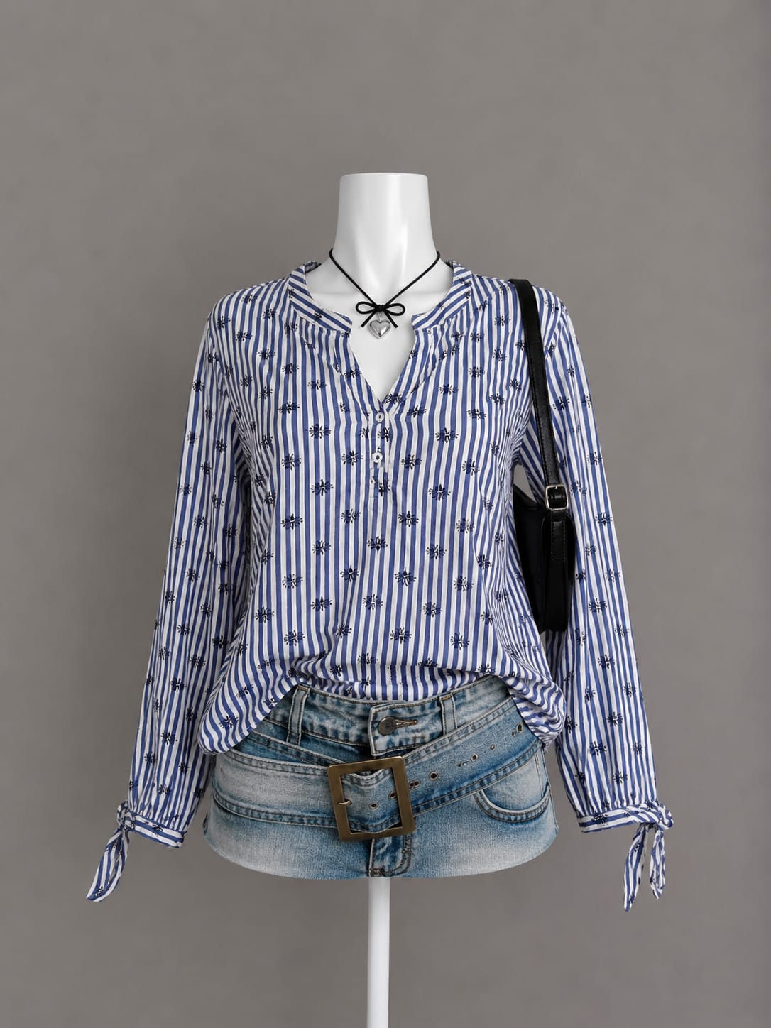 Blue Striped Tie-Cuff Blouse