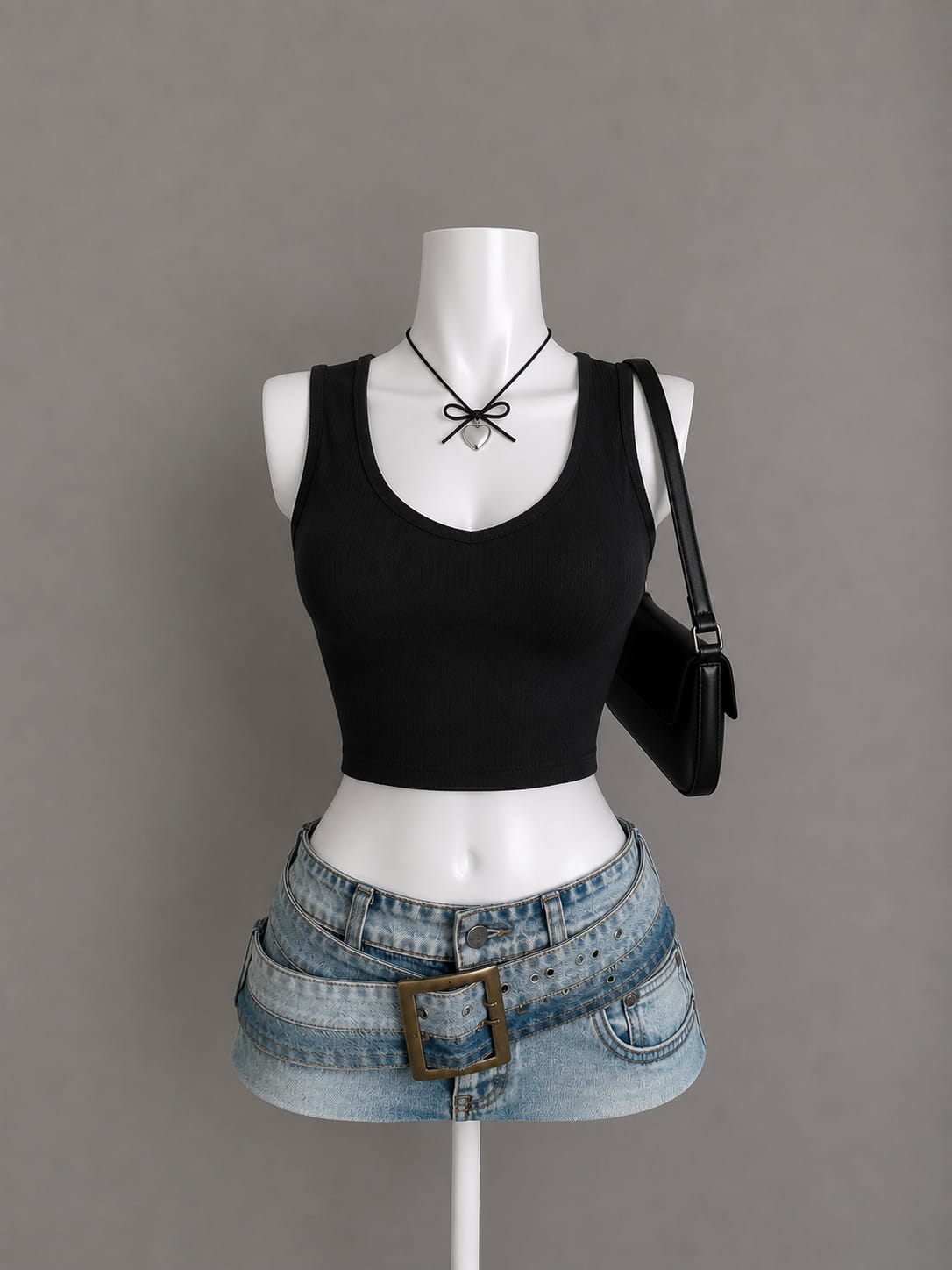 Black Ribbed V-Neck Crop Tank Top