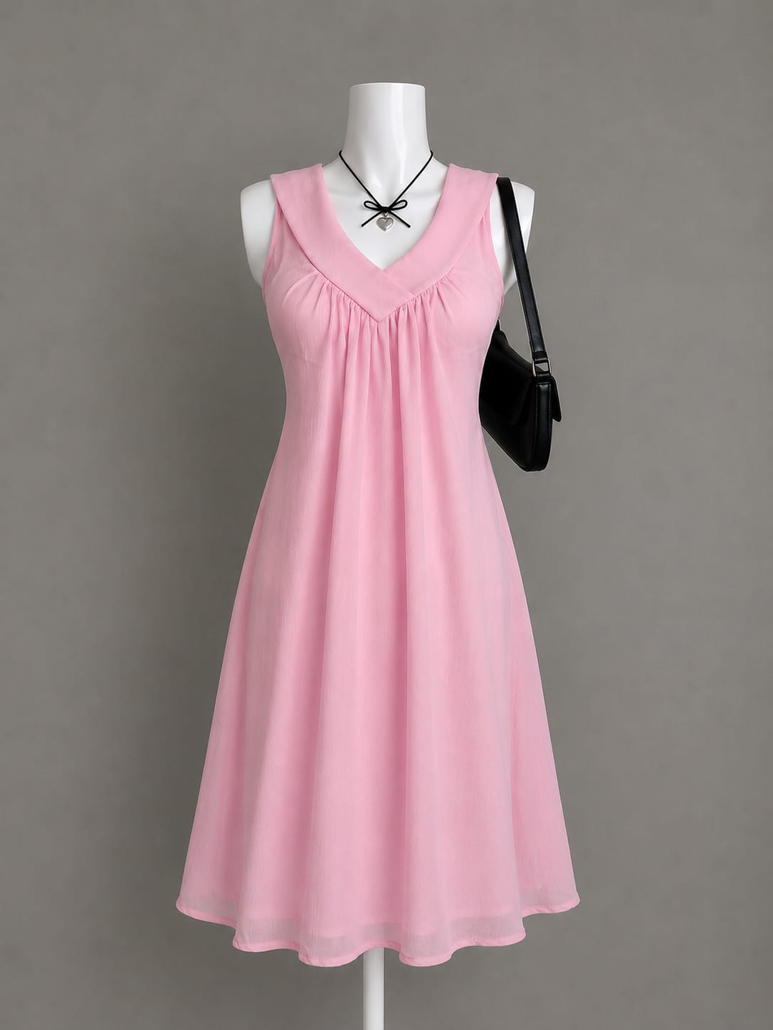 Pink Sleeveless V-Neck Midi Dress