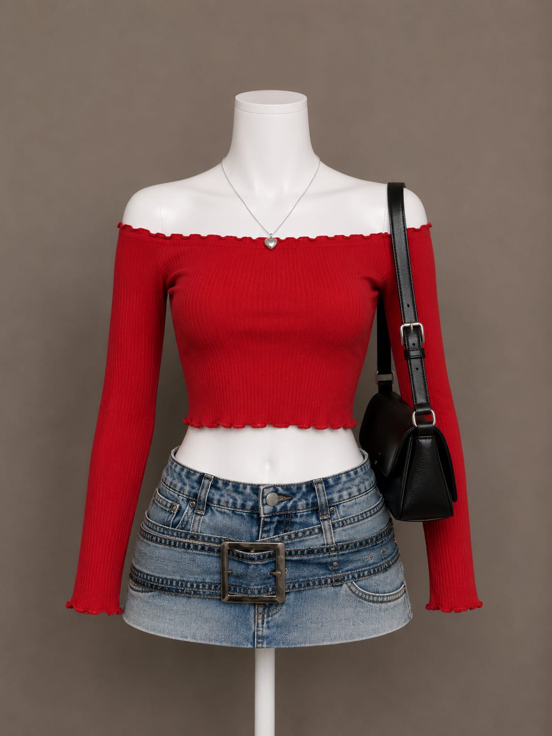 Red Off Shoulder Crop Top