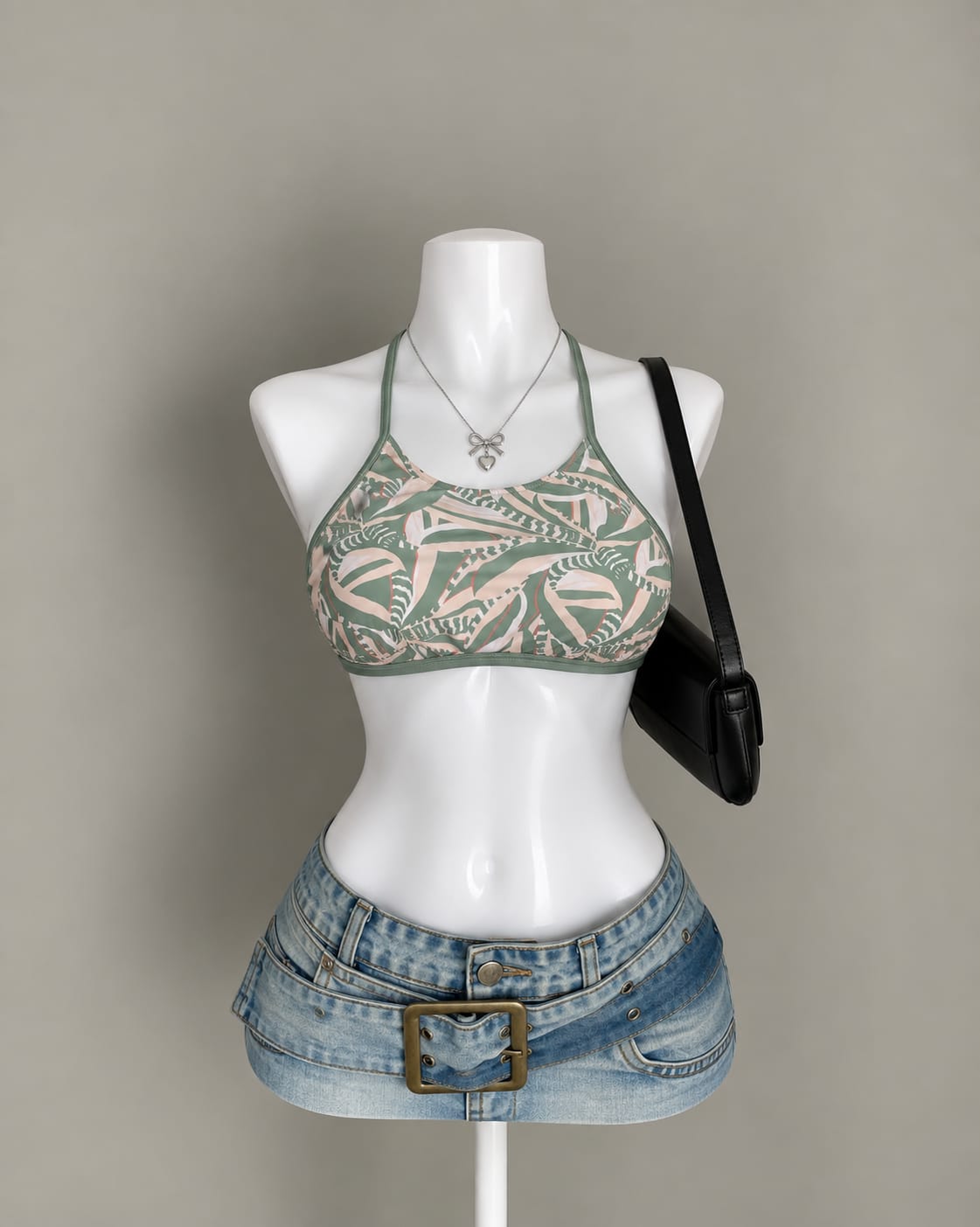 Green Floral Bikini Top