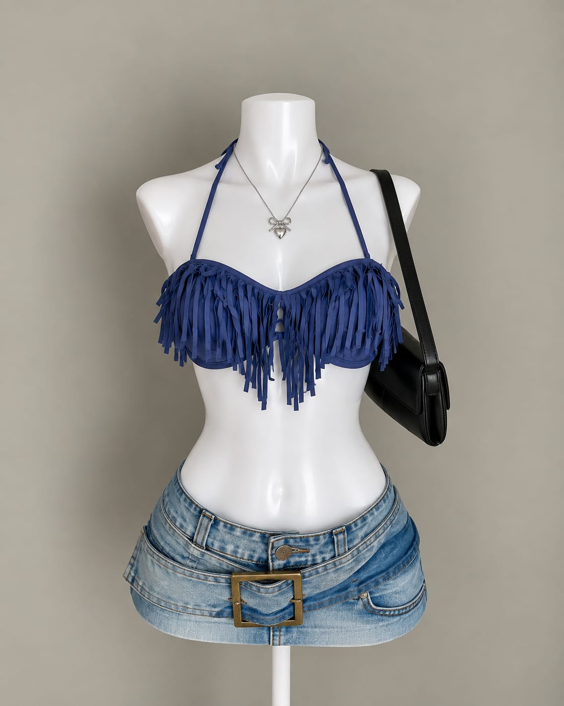 Navy Fringe Bikini Top