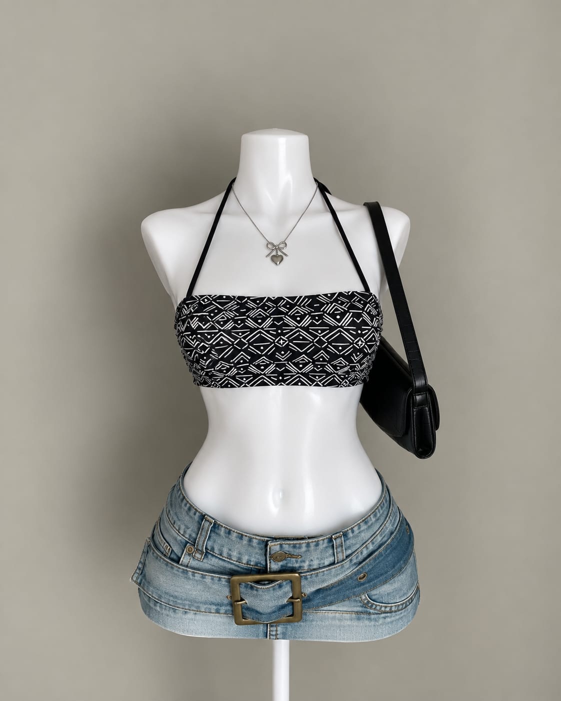 Black Printed Bandeau Top