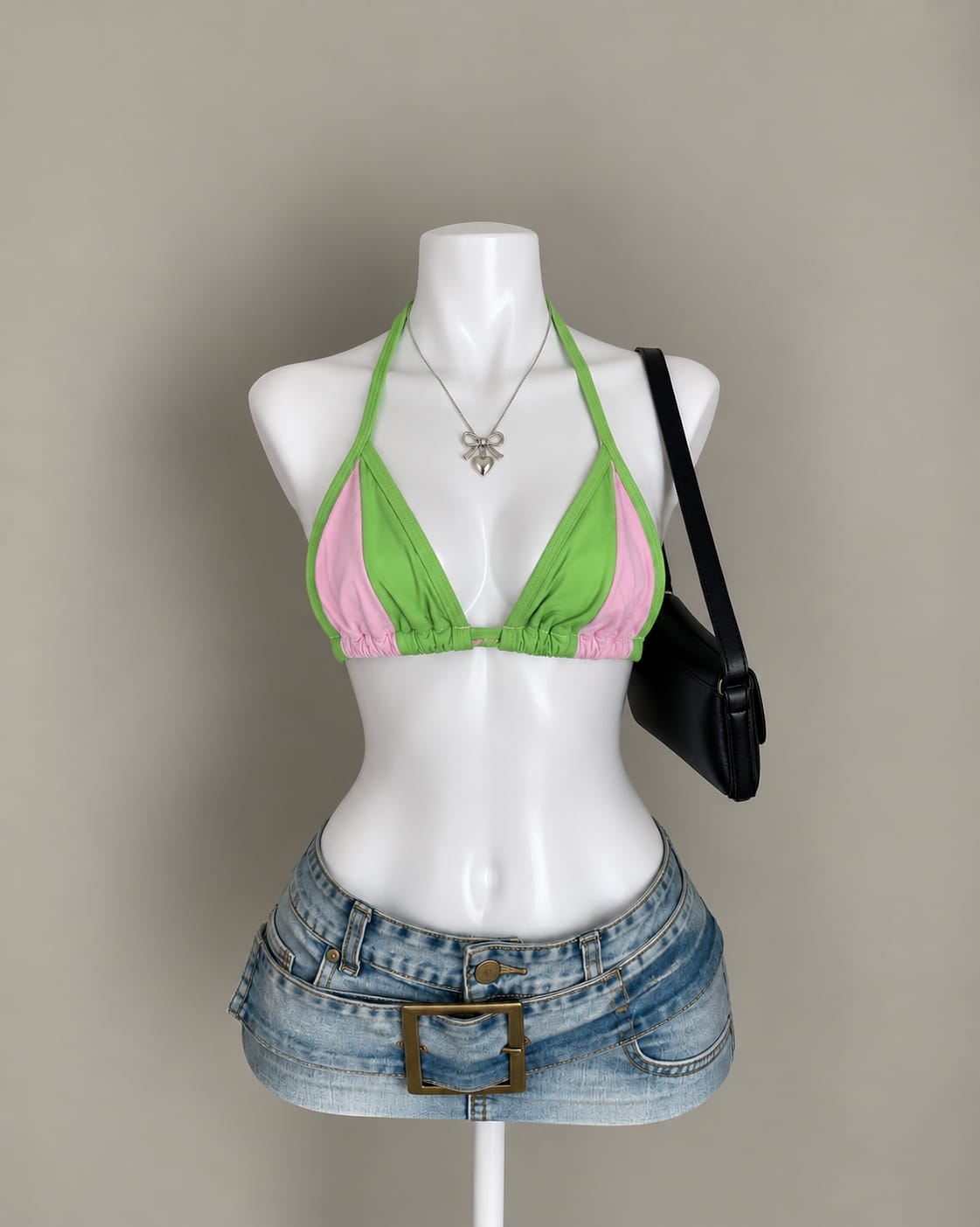 Green And Pink Bikini Top