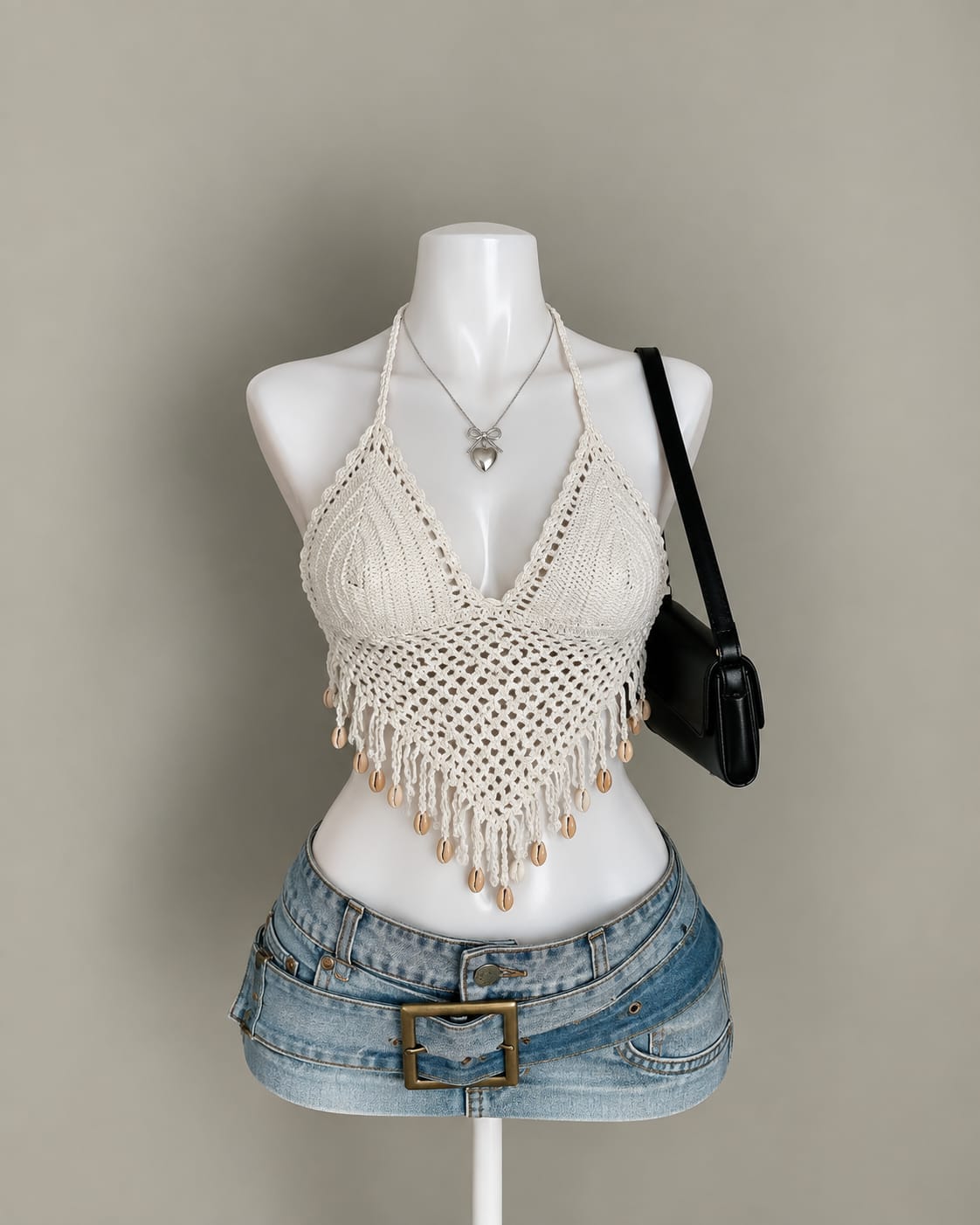 Cream Crochet Fringe Top