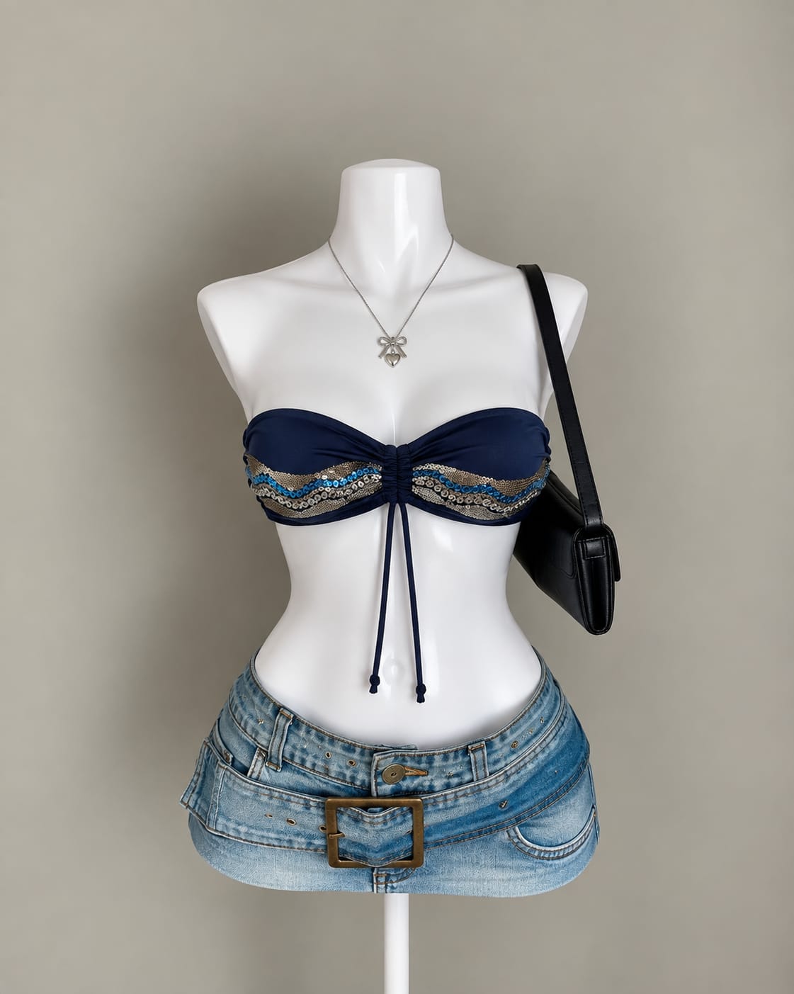 Navy Bandeau Top