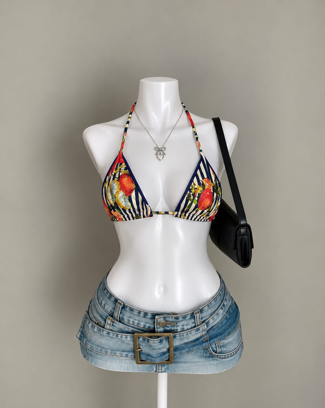 Navy Printed Bikini Top