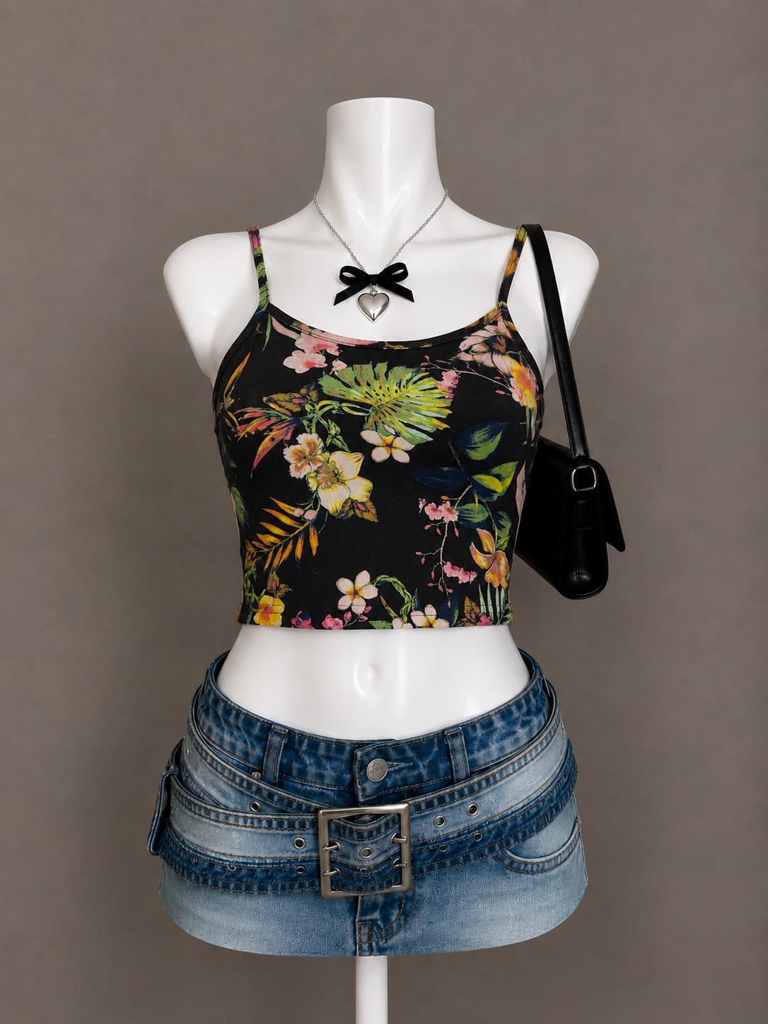 Black Floral Crop Camisole