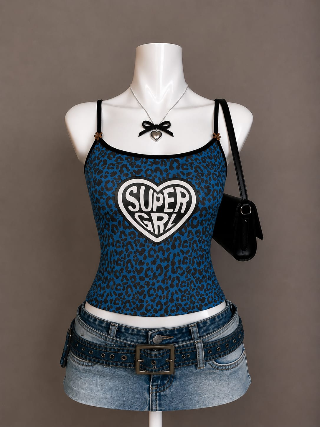 Blue leopard print camisole top