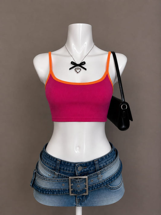 Fuchsia crop top with orange trim