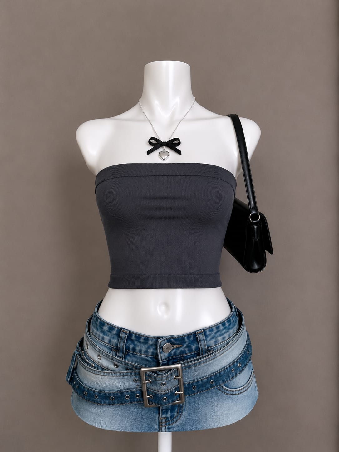 Dark gray bandeau crop top