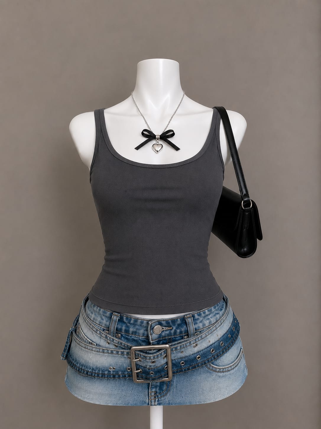 Dark gray ribbed tank top