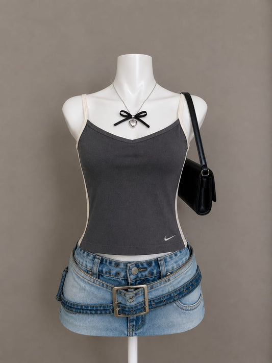 Gray contrast panel camisole top