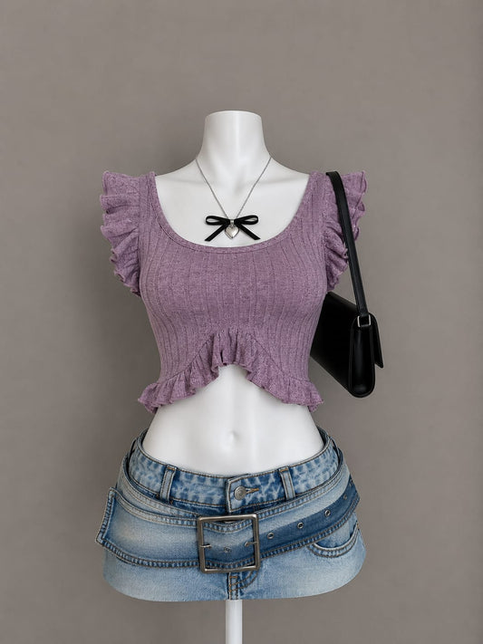 Lavender Ruffle Crop Top
