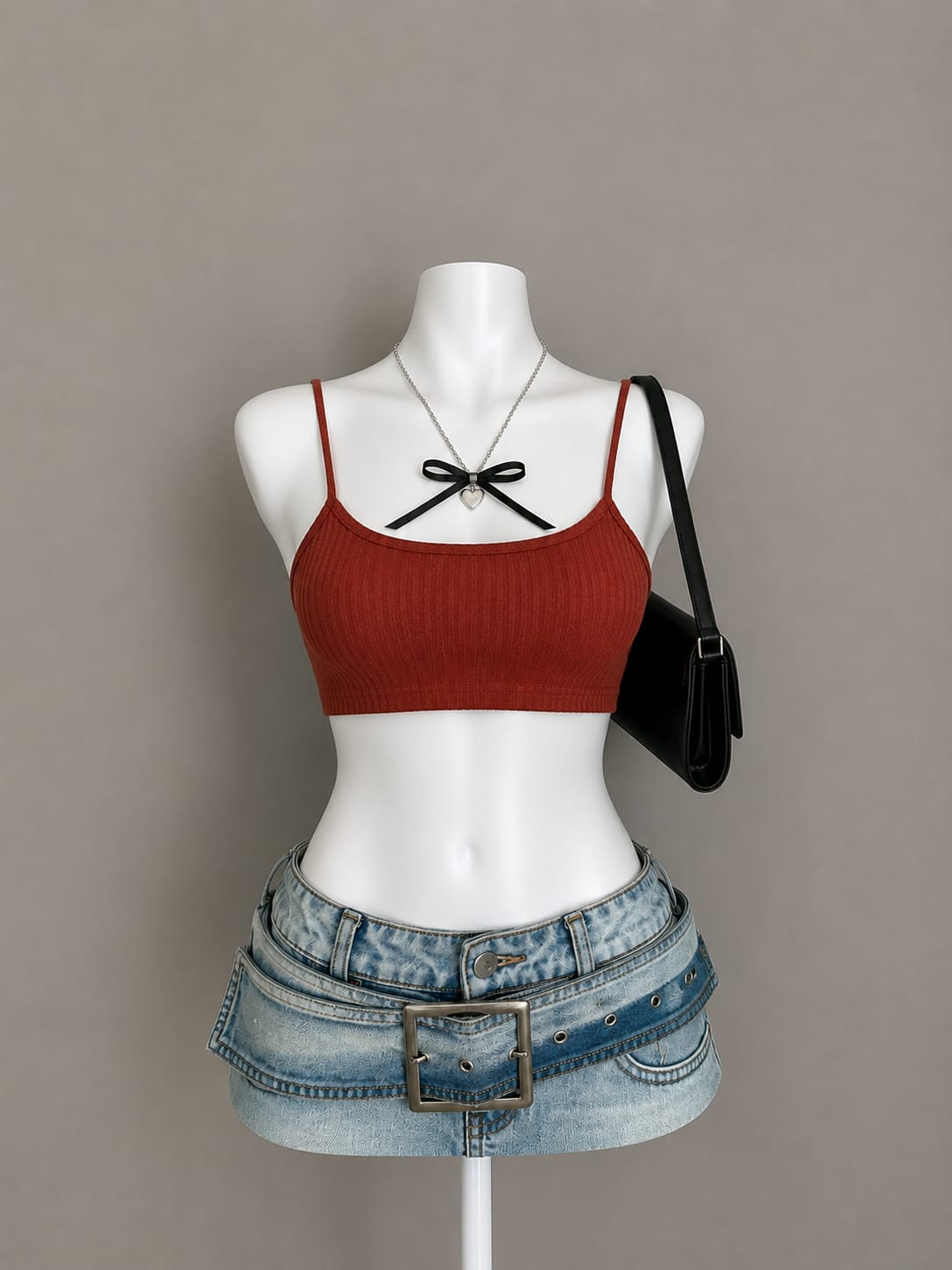 Rust Ribbed Camisole Crop Top